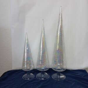 Balsam Hill Iridescent Glass Trees Glitter Set Of 3 Light Weight